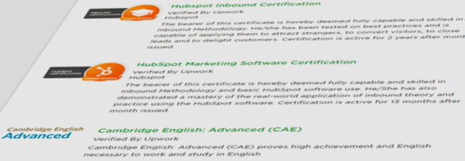 UpWork Certificates